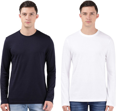 JOCKEY Solid Men Round Neck Dark Blue, White T-Shirt