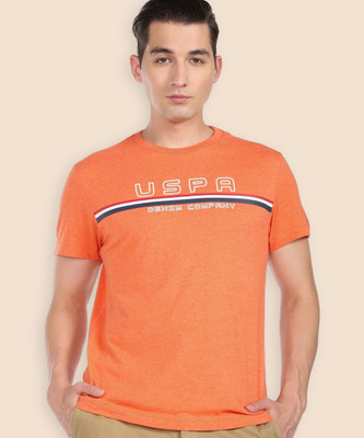 U.S. POLO ASSN. Typography Men Round Neck Orange T-Shirt