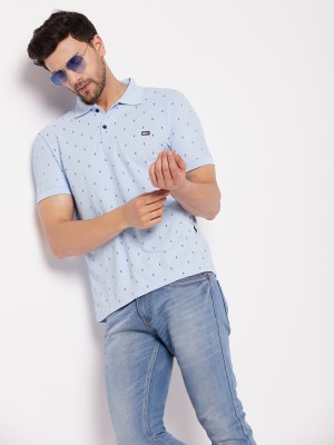 First Krush Printed Men Polo Neck Light Blue T-Shirt