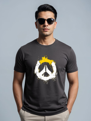 ADRO Printed Men Round Neck Grey T-Shirt
