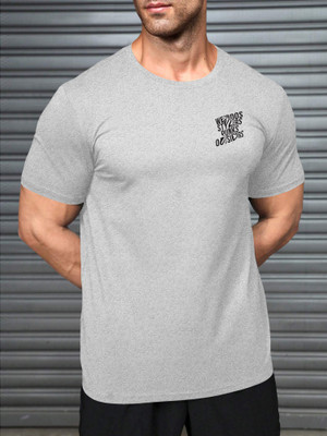 Triptee Printed Men Round Neck Grey T-Shirt
