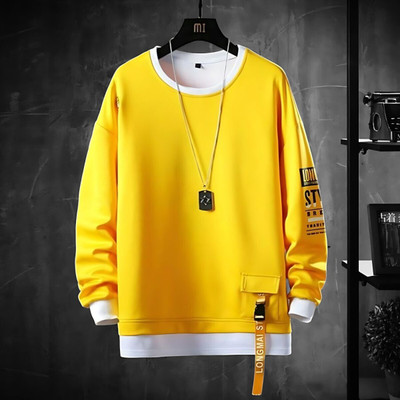 FASHIUM Solid Men Round Neck Yellow T-Shirt