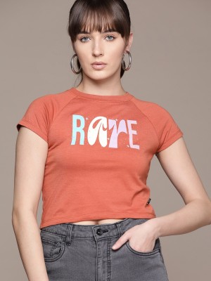 Roadster Printed, Typography Women Round Neck Red T-Shirt