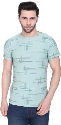 Camey Geometric Print Men Round Neck Light Green T-Shirt