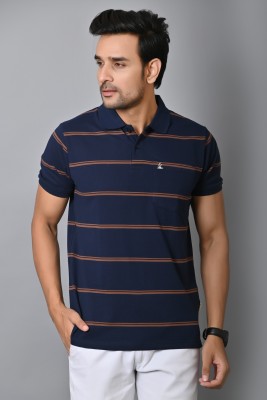 Arbour Striped Men Polo Neck Blue T-Shirt