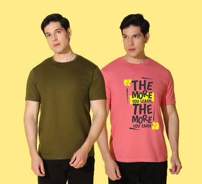 WOOSTRO Solid Men Round Neck Multicolor T-Shirt