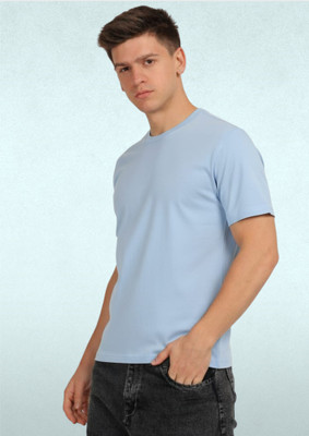 CARLO MAGNO Solid Couple Round Neck Light Blue T-Shirt