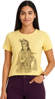 Aasha-Kriti Graphic Print Women Round Neck Yellow T-Shirt