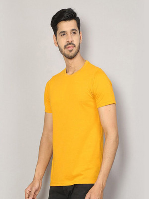 RULEDBYSUN Solid Men Round Neck Yellow T-Shirt