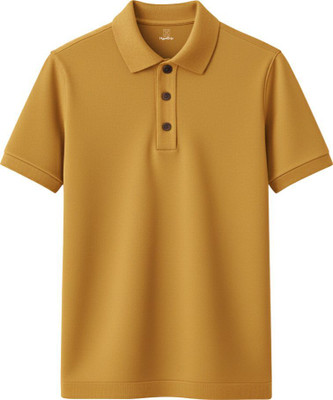 HypeDrip Solid Men Polo Neck Yellow T-Shirt