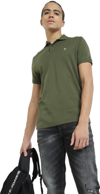 JACK & JONES Solid Men Polo Neck Green T-Shirt