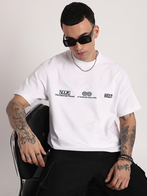R&B Printed Men Round Neck White T-Shirt