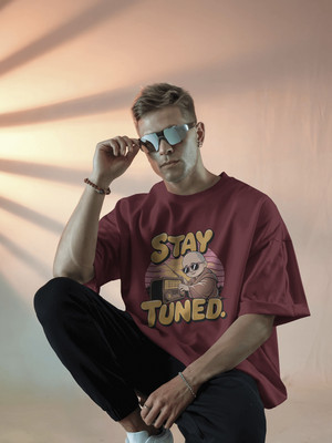 Senotex Printed Men Round Neck Maroon T-Shirt
