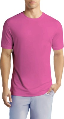 Stillvoll Solid Men Round Neck Pink T-Shirt