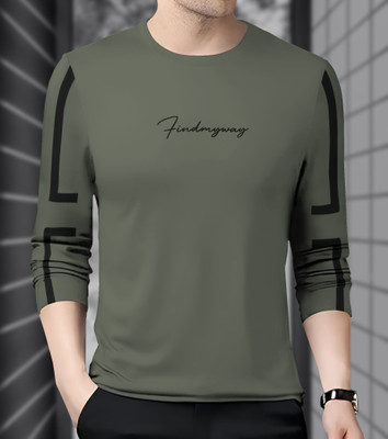 MOWA Printed Men Round Neck Dark Green T-Shirt