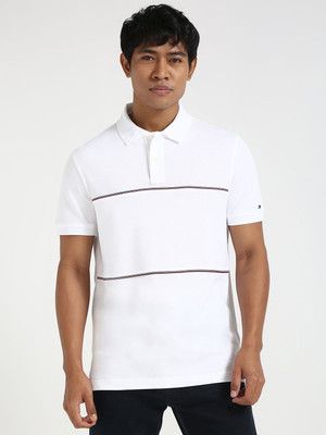 TOMMY HILFIGER Striped Men Polo Neck White T-Shirt