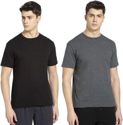 JOCKEY Solid Men Round Neck Black, Grey T-Shirt