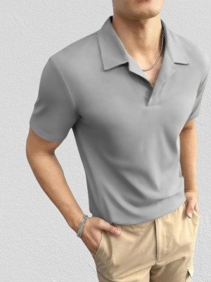 Rajat Enterprise Solid Men Polo Neck Grey T-Shirt