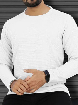 QOWL Solid Men Round Neck White T-Shirt