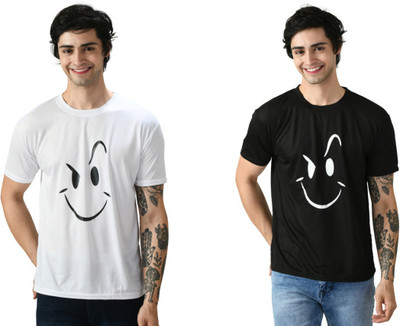 InkTees Graphic Print Men Round Neck White, Black T-Shirt