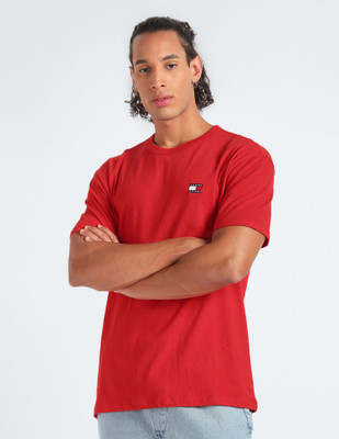 TOMMY HILFIGER Self Design Men Round Neck Red T-Shirt