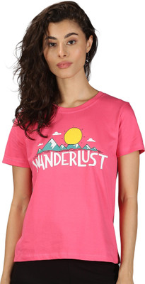Y.O.U - Youth Original Unique Printed Women Round Neck Pink T-Shirt