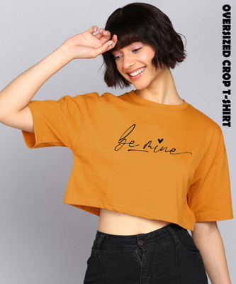 Adyavastram Typography Women Round Neck Yellow T-Shirt