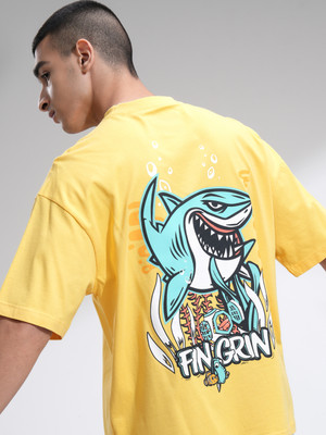 HIGHLANDER Printed Men Round Neck Yellow T-Shirt