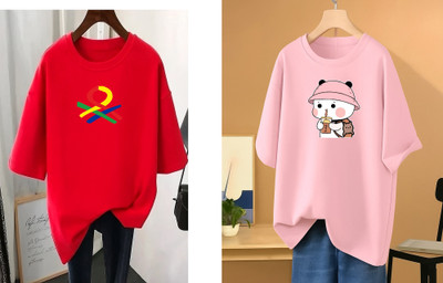 RAPTUROUS Printed Women Round Neck Red, Pink T-Shirt