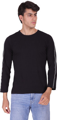 Styvibe Solid Men Round Neck Black T-Shirt