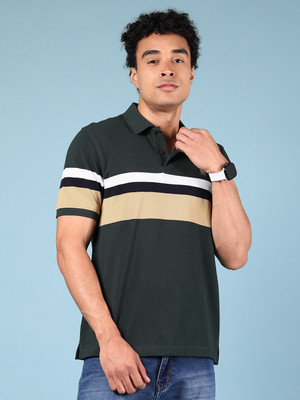 V-MART Striped Men Polo Neck Multicolor T-Shirt