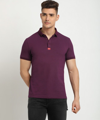 THE BEAR HOUSE Solid Men Polo Neck Purple T-Shirt