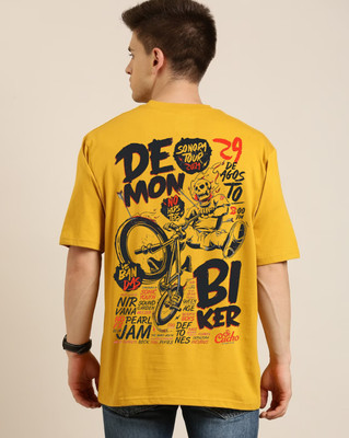 clickwell Typography Men Round Neck Yellow T-Shirt