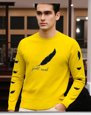 TrendShaper Printed Men Round Neck Yellow T-Shirt