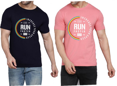 WOOSTRO Graphic Print Men Round Neck Dark Blue, Pink T-Shirt