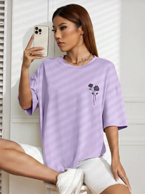 METRONAUT Printed, Typography Women Round Neck Purple T-Shirt