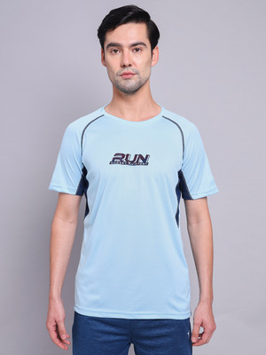 TECHNOSPORT Typography Men Round Neck Light Blue T-Shirt