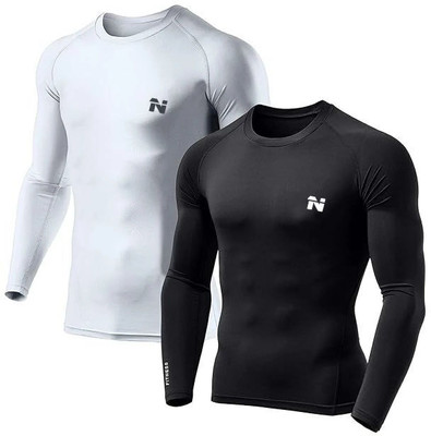 NINQ Solid Men Round Neck Black, White T-Shirt