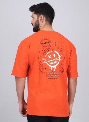 WILD ELEPHANT Printed Men Round Neck Orange T-Shirt