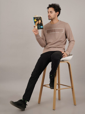 DAVNO Printed Men Round Neck Beige T-Shirt