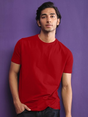 Veirdo Solid Men Round Neck Red T-Shirt