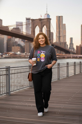 DivRa Clothing Graphic Print Women Round Neck Grey T-Shirt