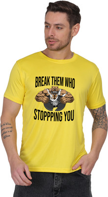 Atharva Trends Printed Men Round Neck Yellow T-Shirt