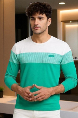 Autna Colorblock Men Round Neck Green T-Shirt