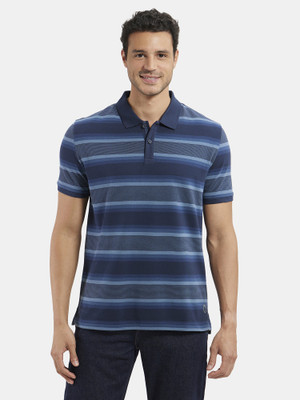 JOCKEY Striped Men Polo Neck Dark Blue T-Shirt