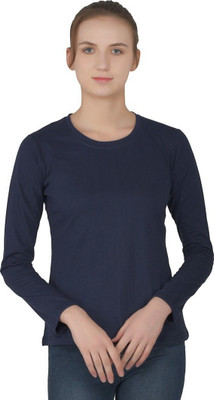 GEUM Solid Women Round Neck Dark Blue T-Shirt