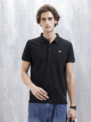 WROGN Solid Men Polo Neck Black T-Shirt