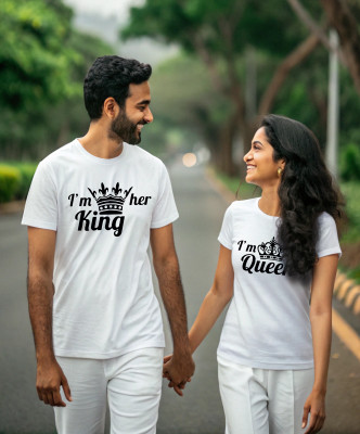 Triptee Printed Couple Round Neck White T-Shirt