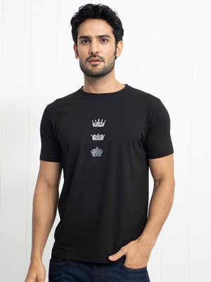 RARE RABBIT Graphic Print Men Round Neck Black T-Shirt