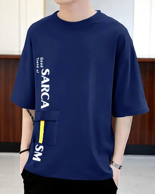 Autna Printed Men Round Neck Navy Blue T-Shirt